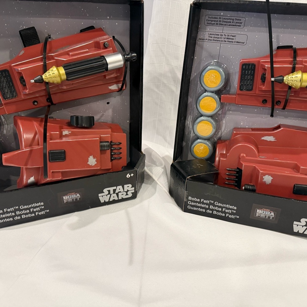 New in Box Star Wars Boba Fett Gauntlets - Red and Yellow
